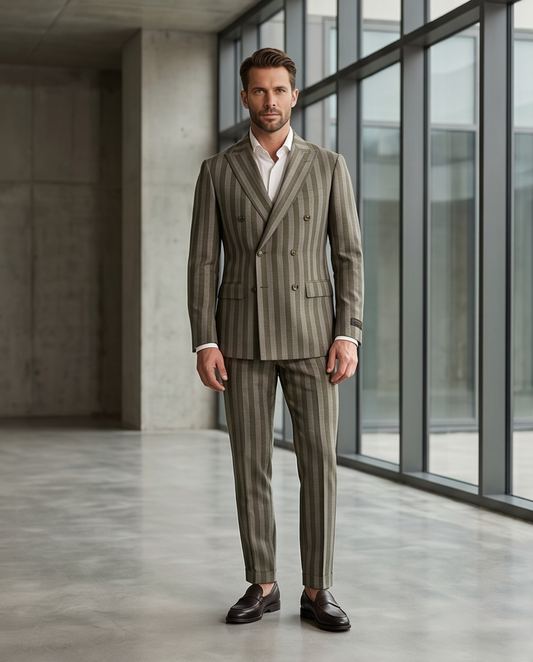 The Executive Stripe: Men’s Slim-Fit Wool-Blend Double-Breasted Suit | ImportedPH