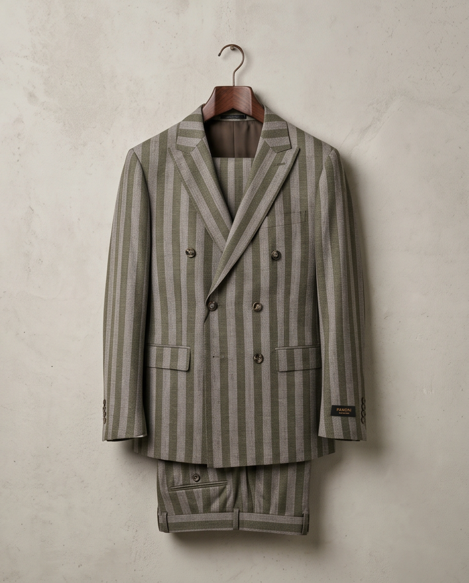 The Executive Stripe: Men’s Slim-Fit Wool-Blend Double-Breasted Suit