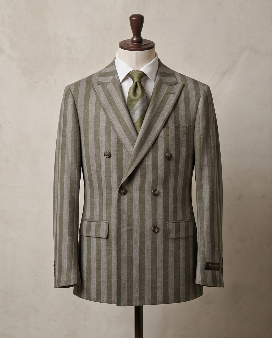 The Executive Stripe: Men’s Slim-Fit Wool-Blend Double-Breasted Suit