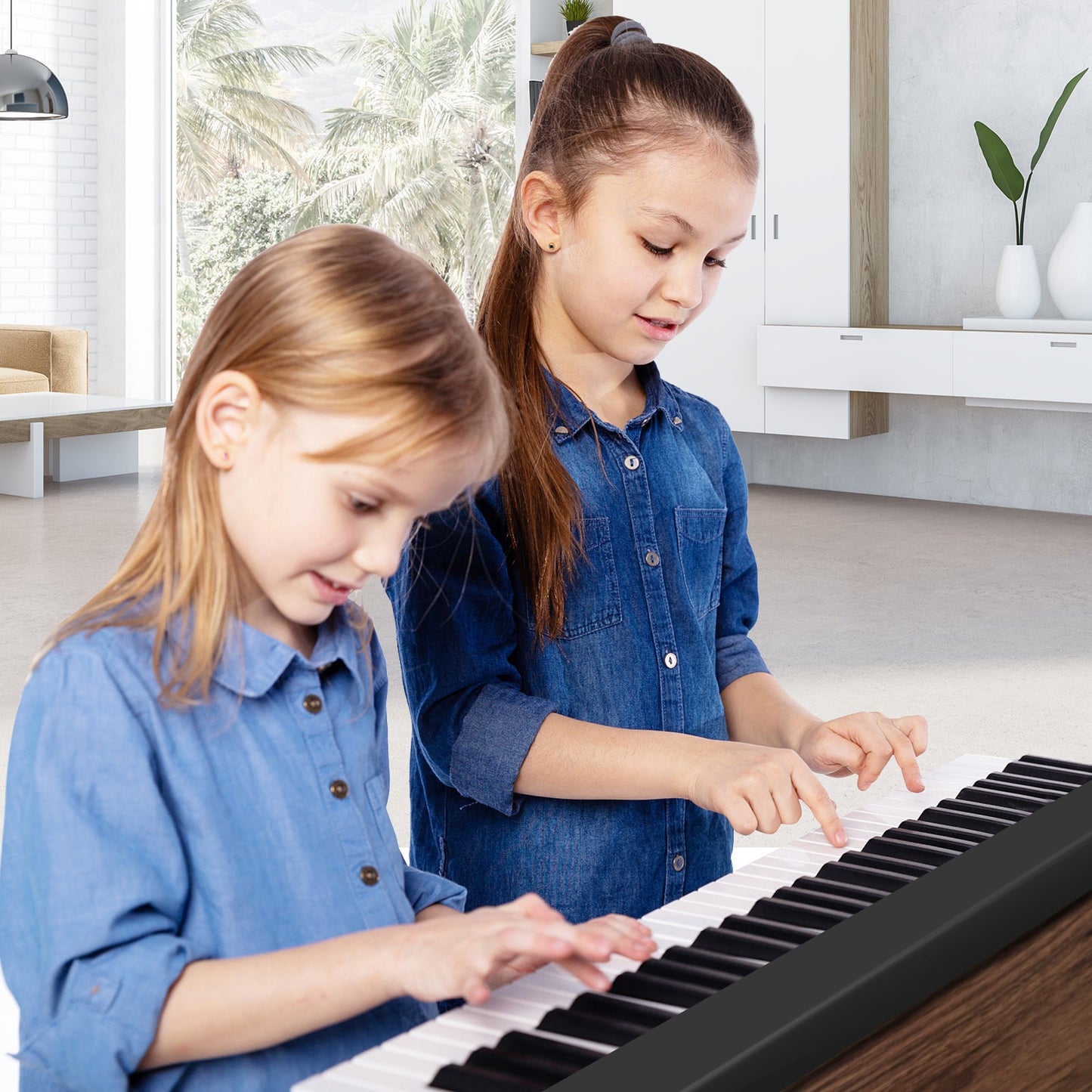 NNECW 61-Key Folding Piano Keyboard with Full Size Keys & Music Stand