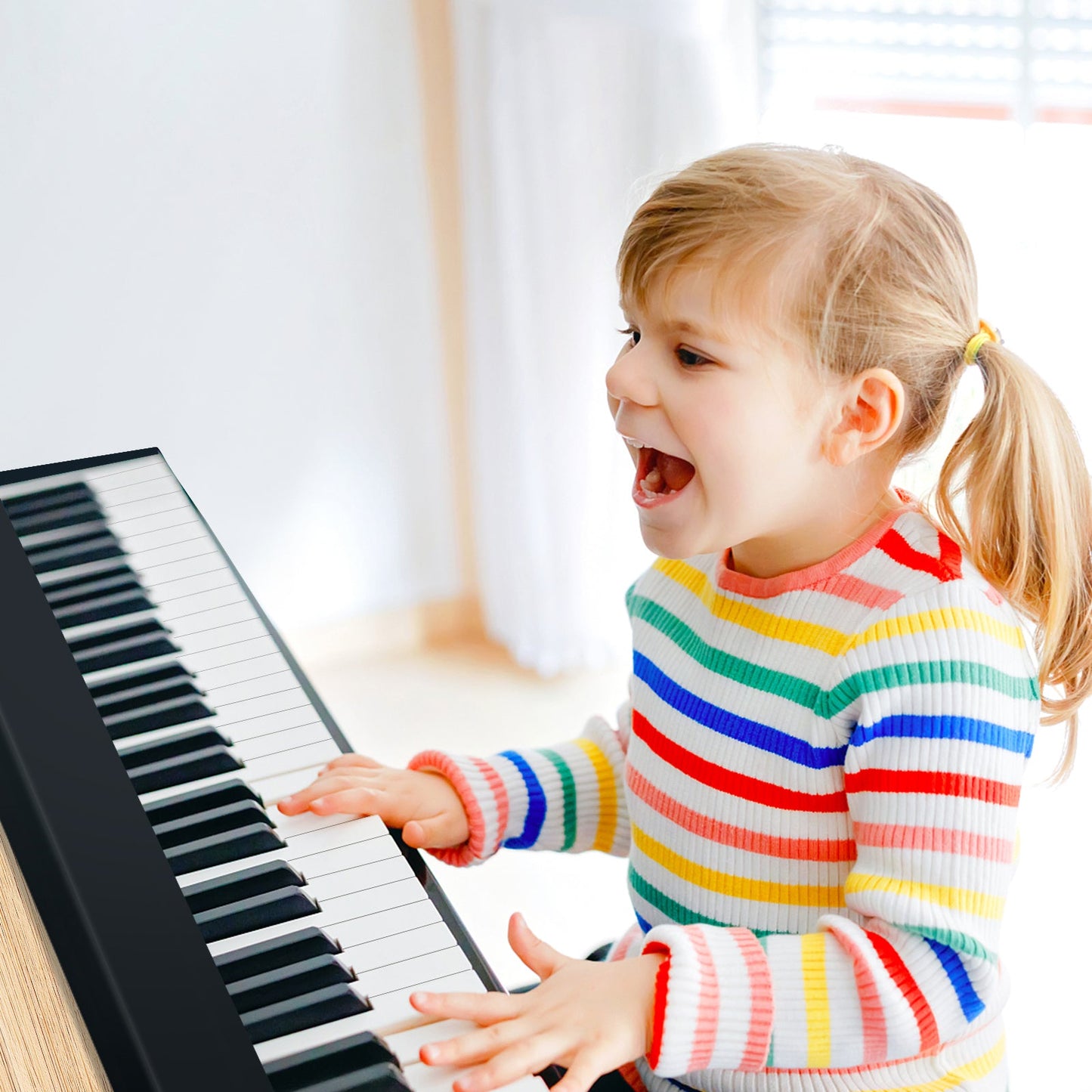 NNECW 61-Key Folding Piano Keyboard with Full Size Keys & Music Stand