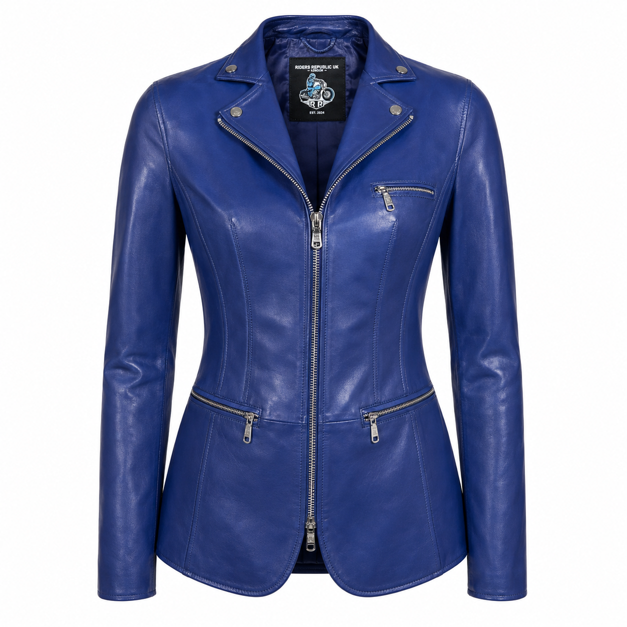 Women’s Blue Leather Blazer Jacket