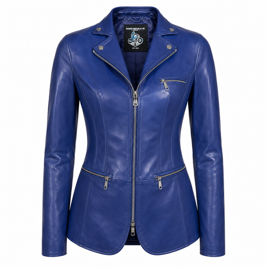 Women’s Blue Leather Blazer Jacket | ImportedPH