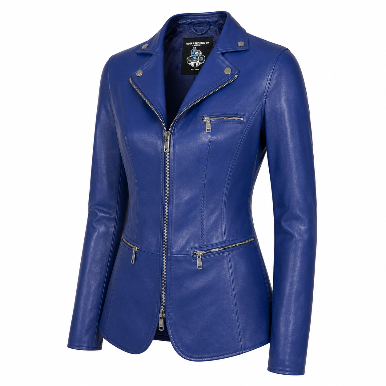 Women’s Blue Leather Blazer Jacket