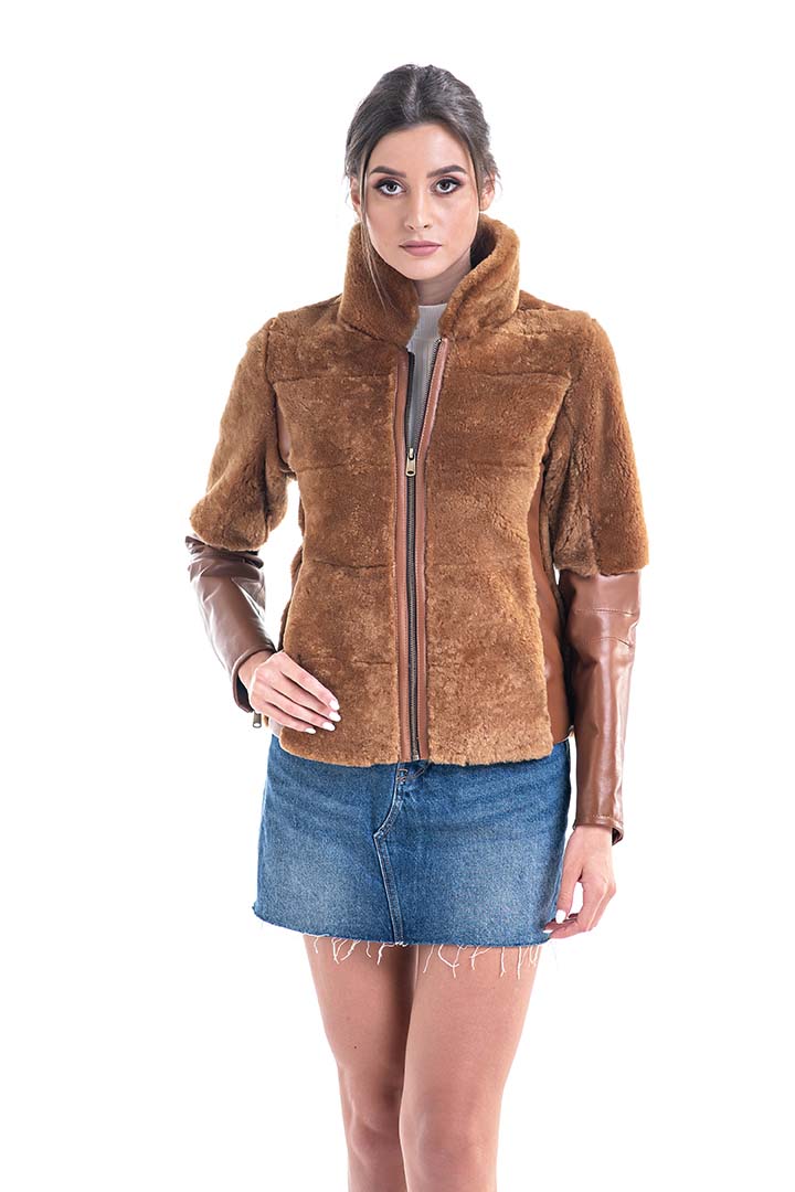 Deep Amber Shearling Leather Jacket