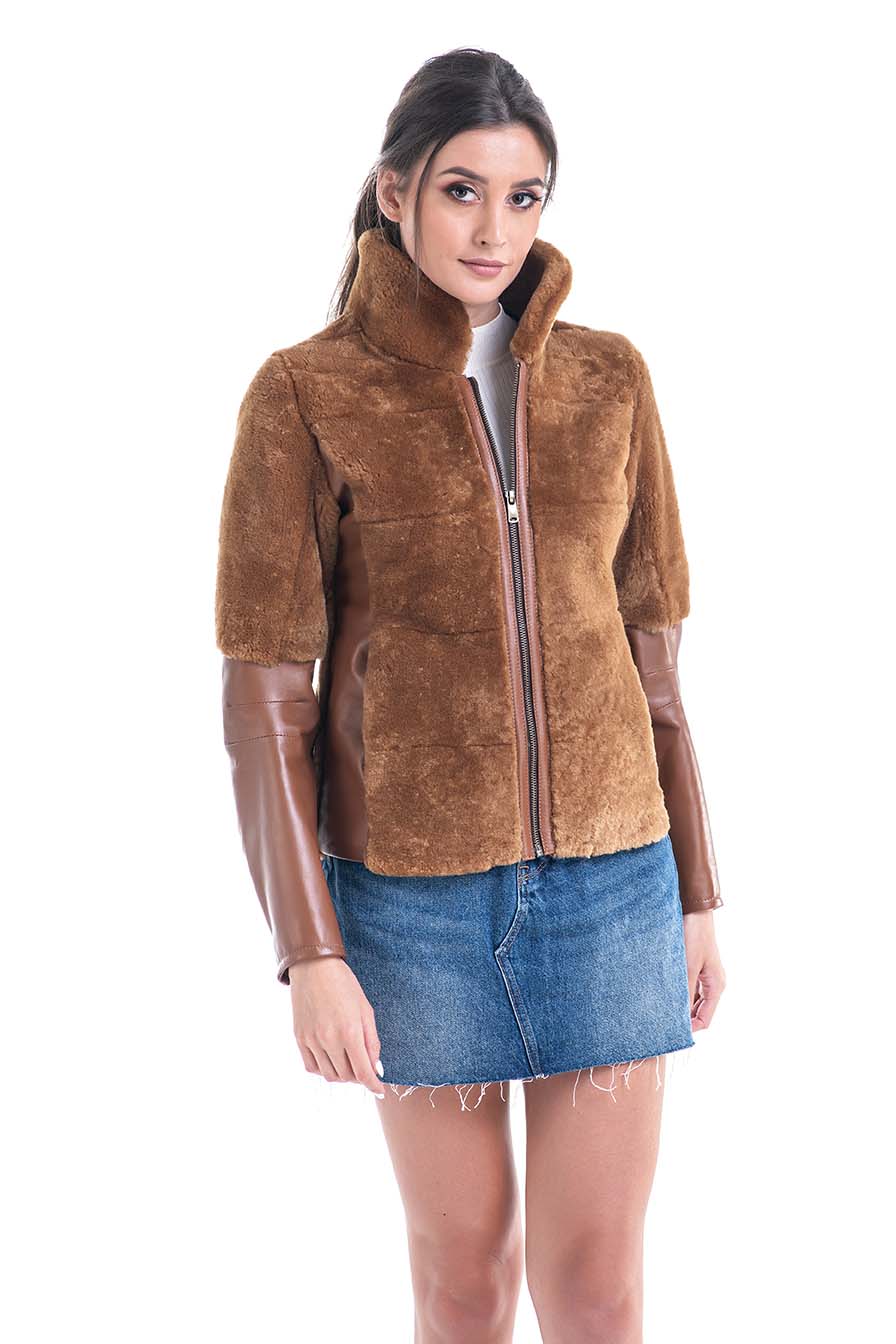 Deep Amber Shearling Leather Jacket