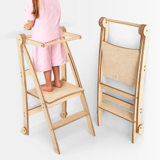 Folding Growing Chair – Montessori Step Stool with Safety Rails for Toddlers – Beige | ImportedPH