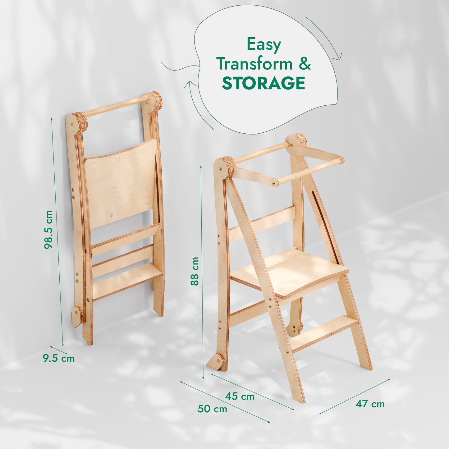 Folding Growing Chair – Montessori Step Stool with Safety Rails for Toddlers – Graphite
