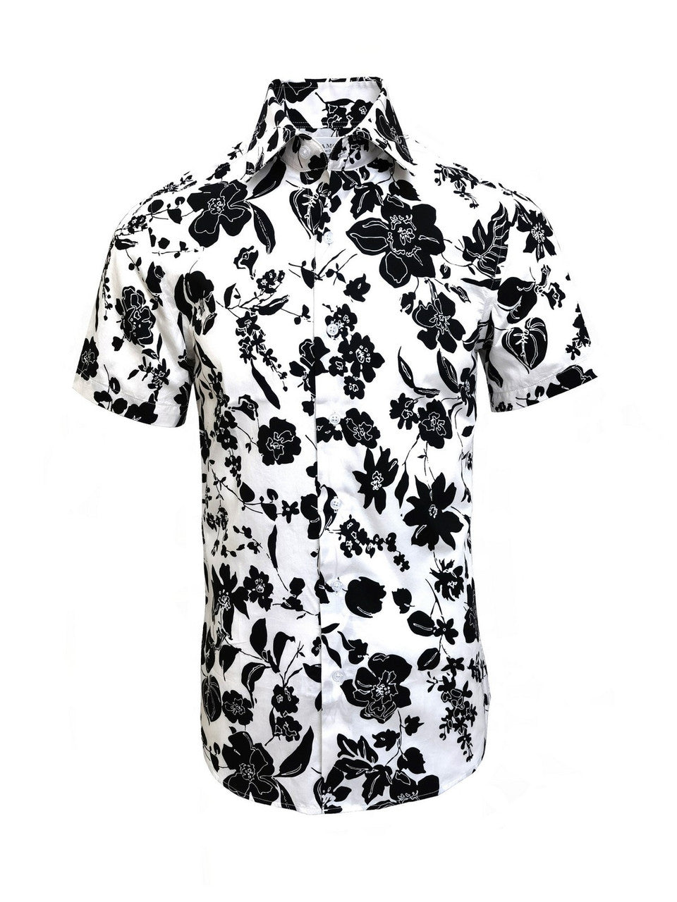 White & Black Floral Print Short Sleeves Shirt