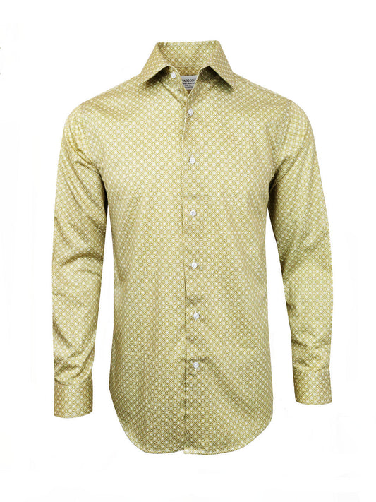 Men’s Yellow Diamond Print Slim Fit Cotton Shirt | ImportedPH