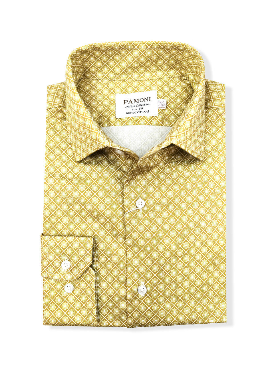 Men’s Yellow Diamond Print Slim Fit Cotton Shirt