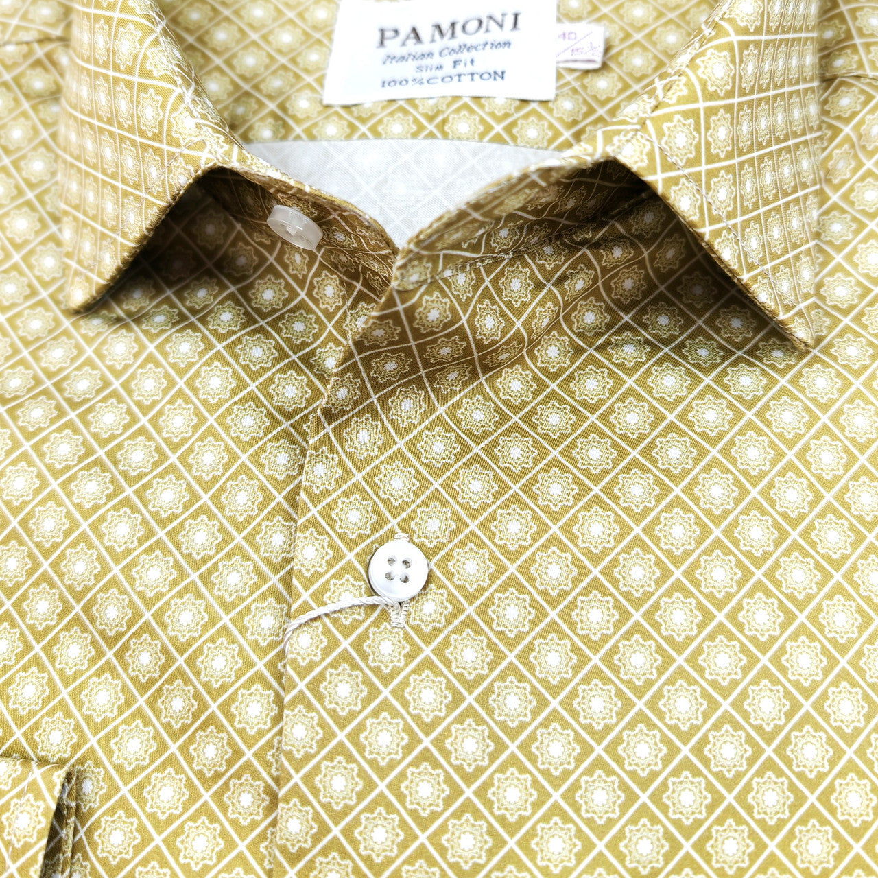 Men’s Yellow Diamond Print Slim Fit Cotton Shirt