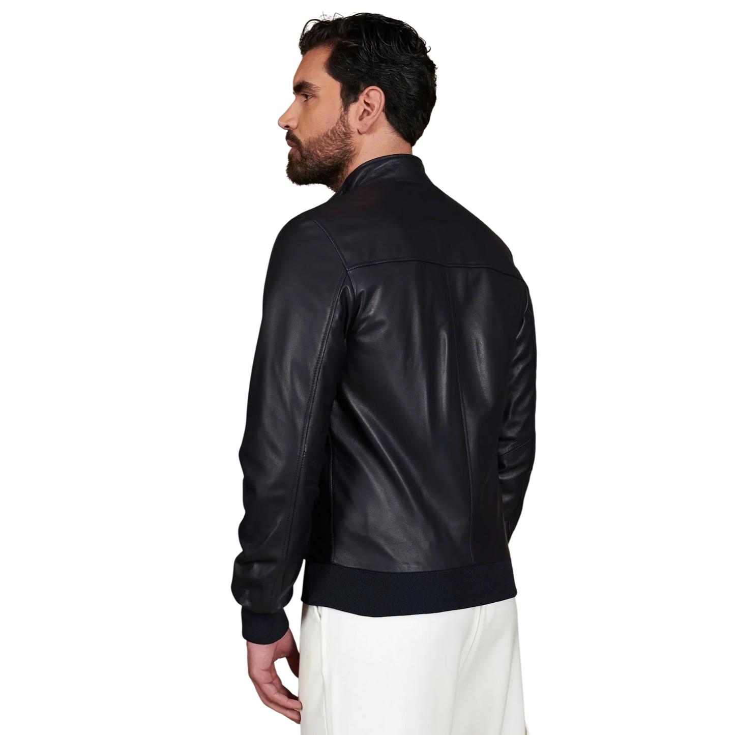 Men’s Blue Leather Bomber Jacket