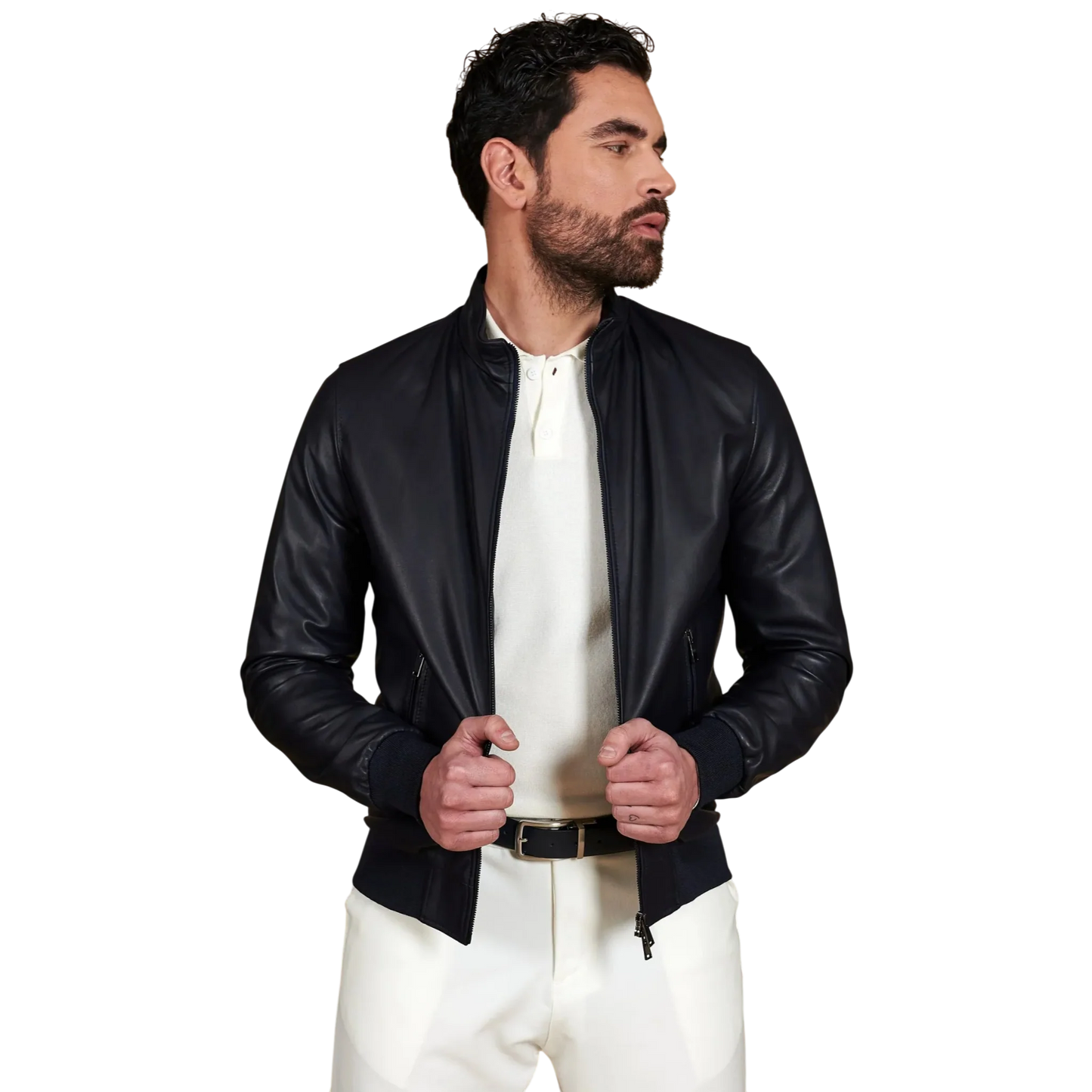 Men’s Blue Leather Bomber Jacket