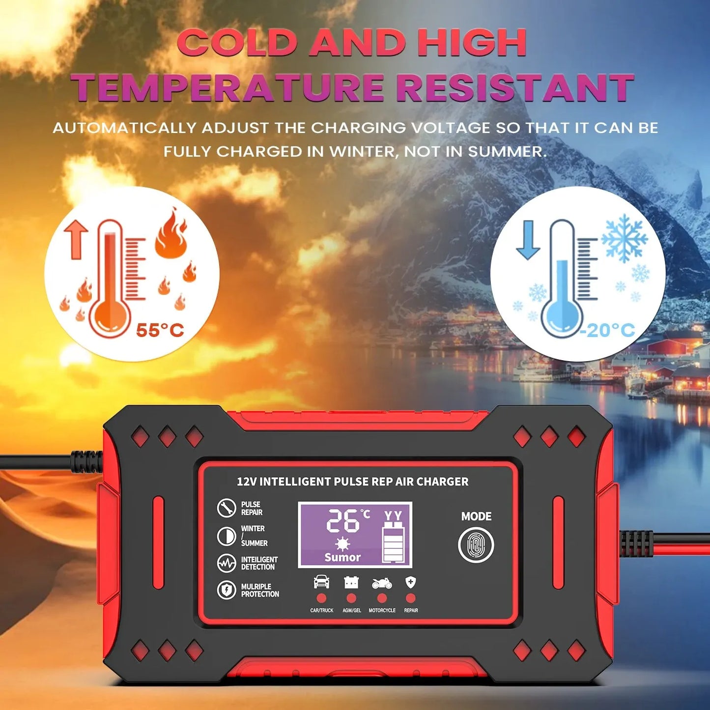 6A 12V Smart Car Battery Charger Lead-Acid Battery Red