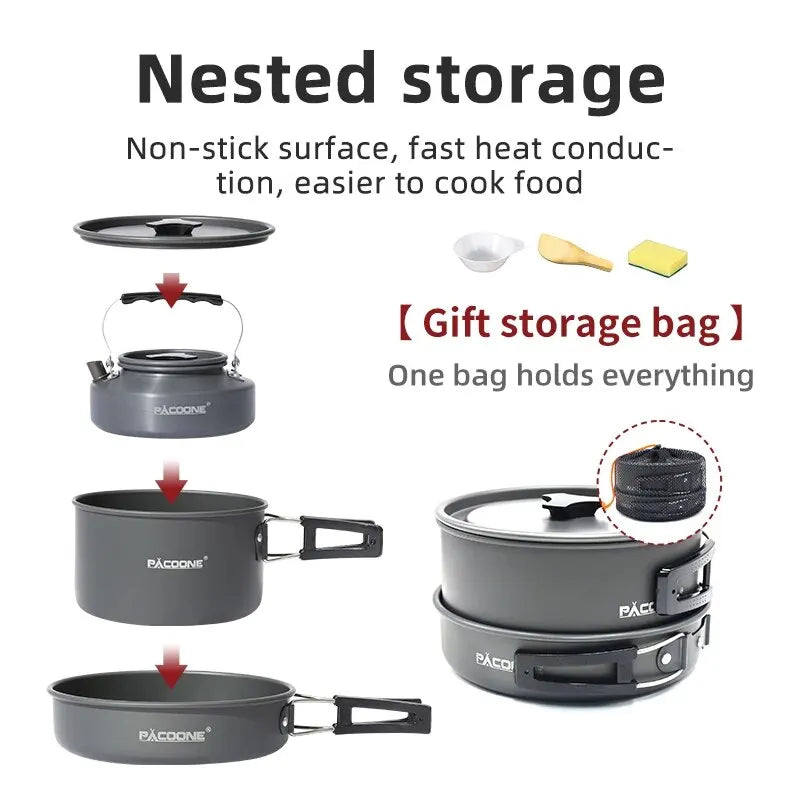 Portable Camping Cookware Set Outdoor Tableware Kit Black