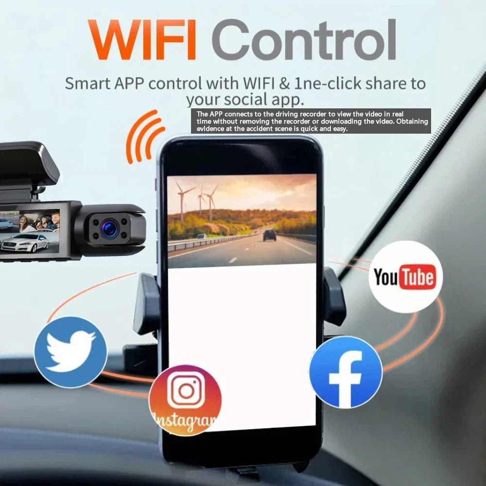 1080P WiFi Dual Lens Dash Cam Front Rear Car DVR Black