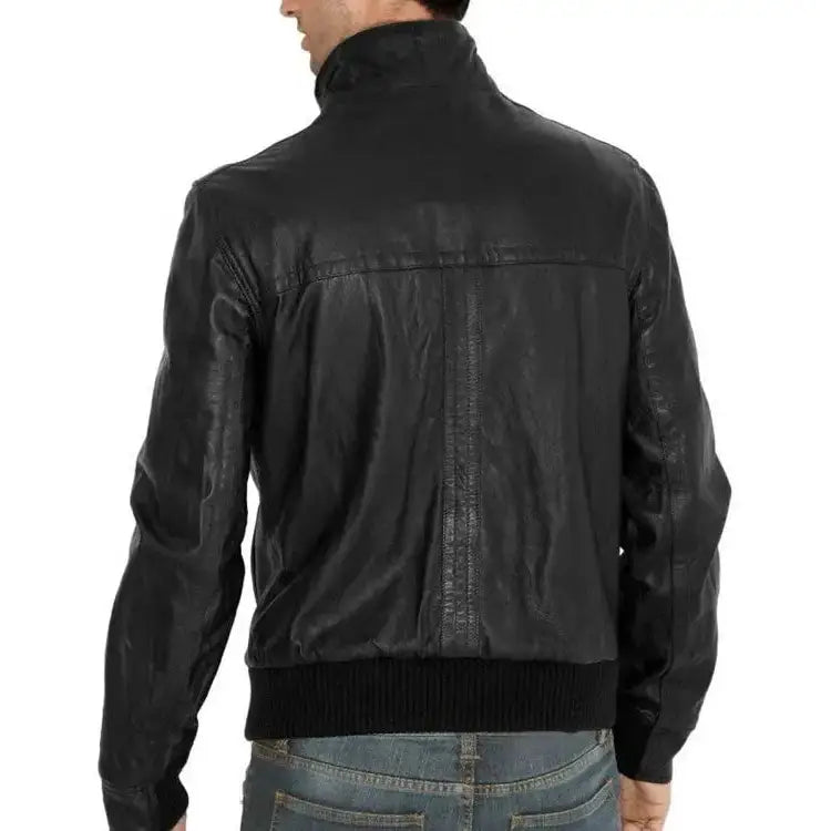 Men’s Black Leather Bomber Jacket