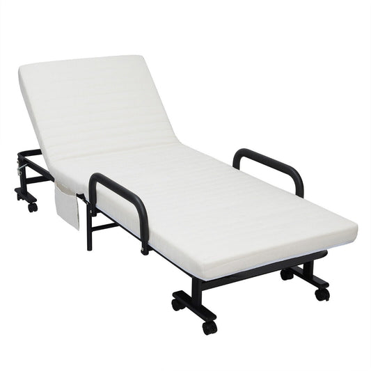 NNECW Folding Single Guest Bed with Mattress &amp; Metal Frame-White | ImportedPH