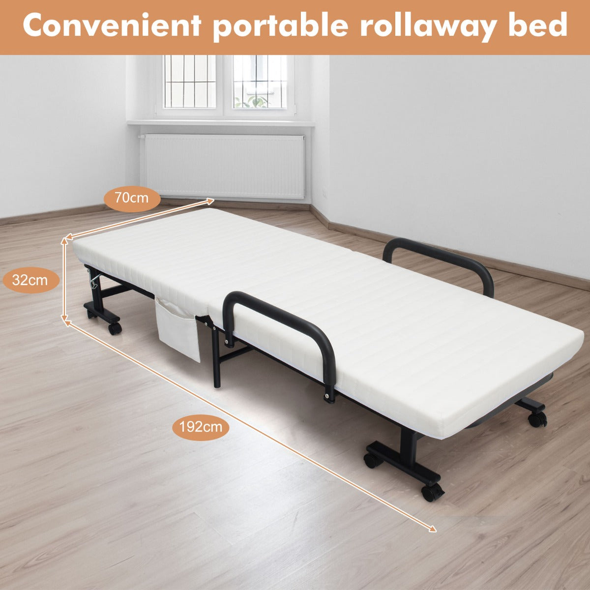 NNECW Folding Single Guest Bed with Mattress &amp; Metal Frame-White