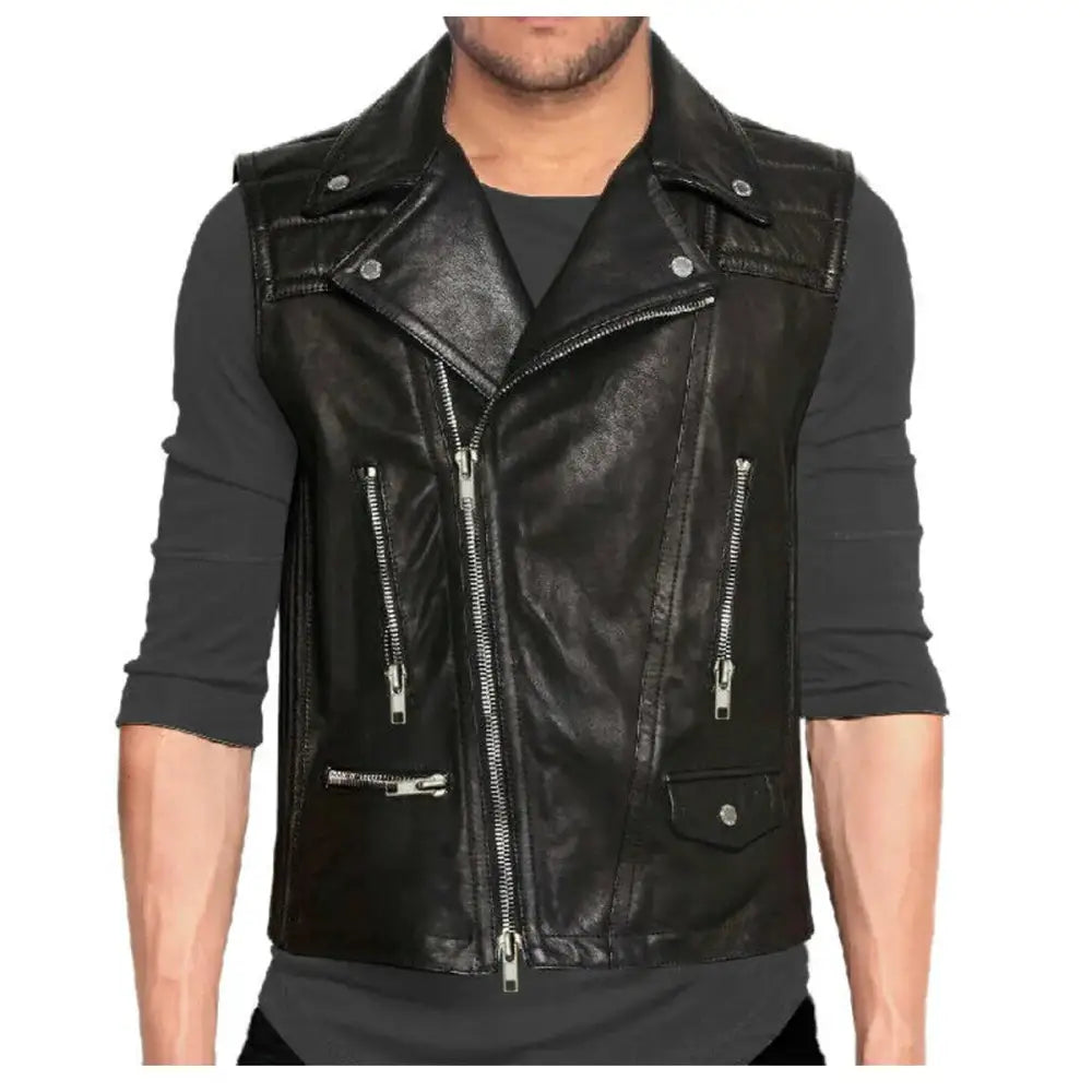 Men’s Classic Biker Leather Waistcoat Vest