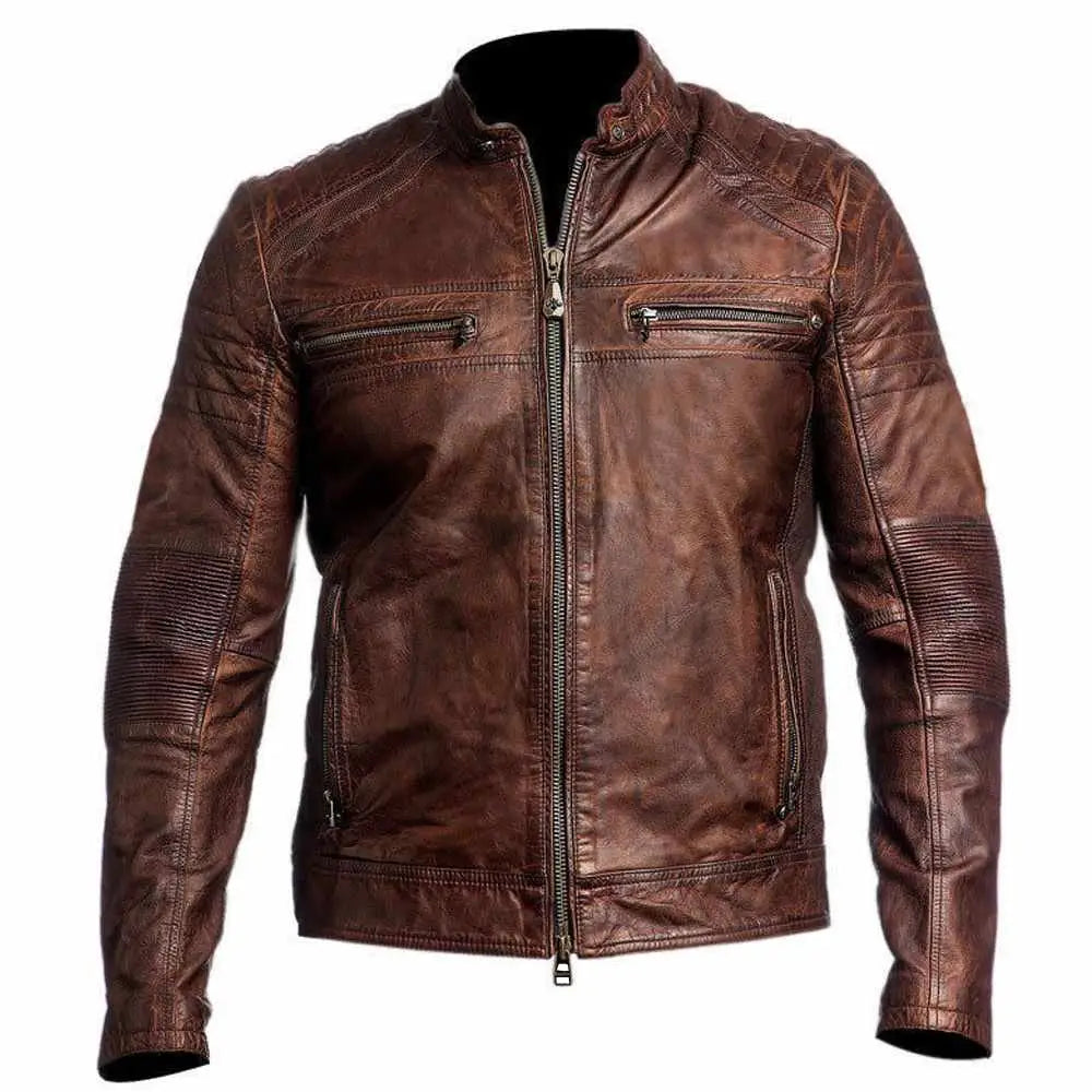 Men’s Waxed Leather Motorcycle Jacket