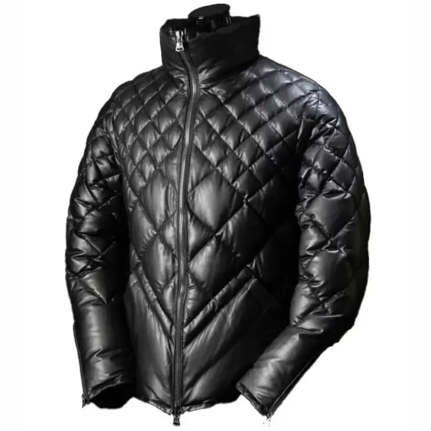 Men’s Black Leather Puffer Jacket – Leather Down Jacket