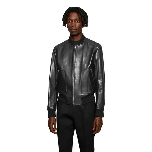 Men's Black Leather Bomber Jacket | ImportedPH