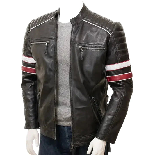 Premium Men's Classic Racing Leather Jacket — Genuine Cowhide
