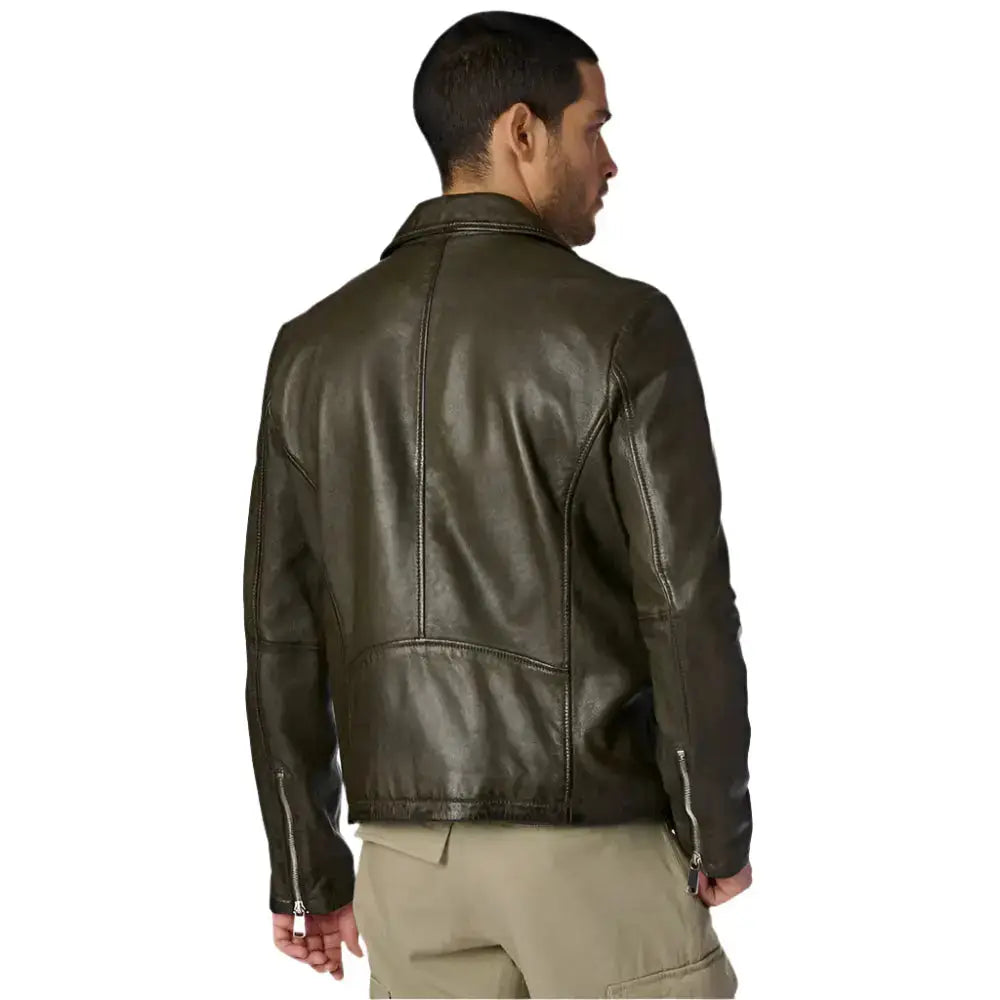 Men’s Olive Leather Moto Jacket