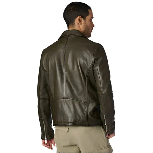 Premium Men's Olive Leather Moto Jacket — Genuine Cowhide | ImportedPH