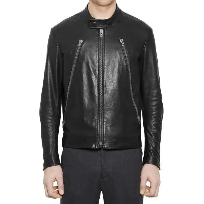 Men’s Retro Black Leather Moto Jacket