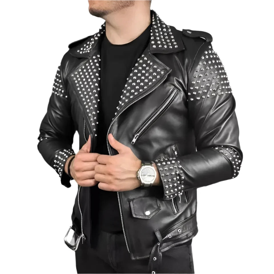 Men’s Studded Leather Motorcycle Jacket