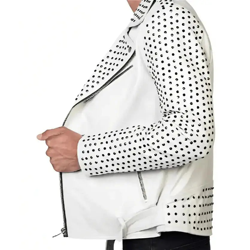 Men’s White Studded Leather Jacket