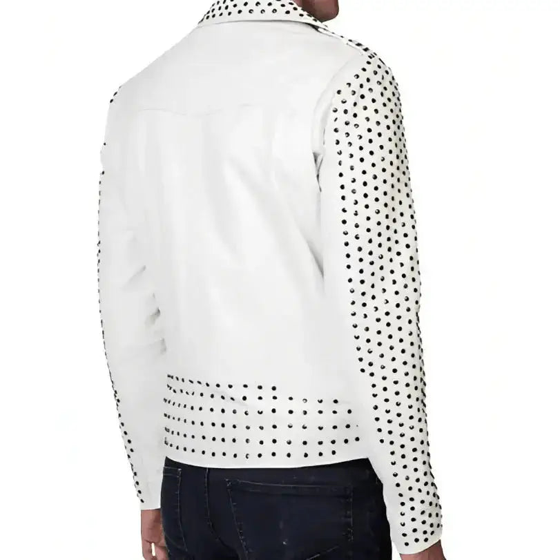 Men’s White Studded Leather Jacket