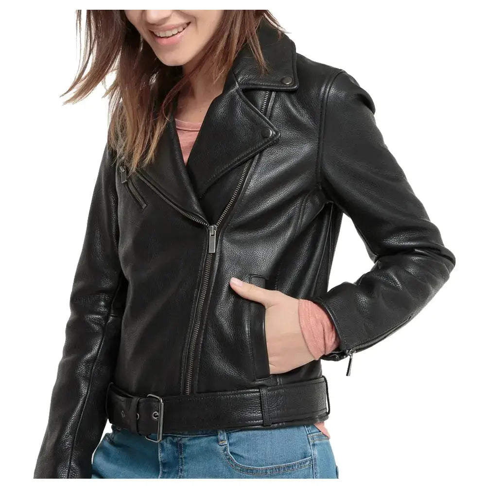 Women’s Black Leather Biker Jacket