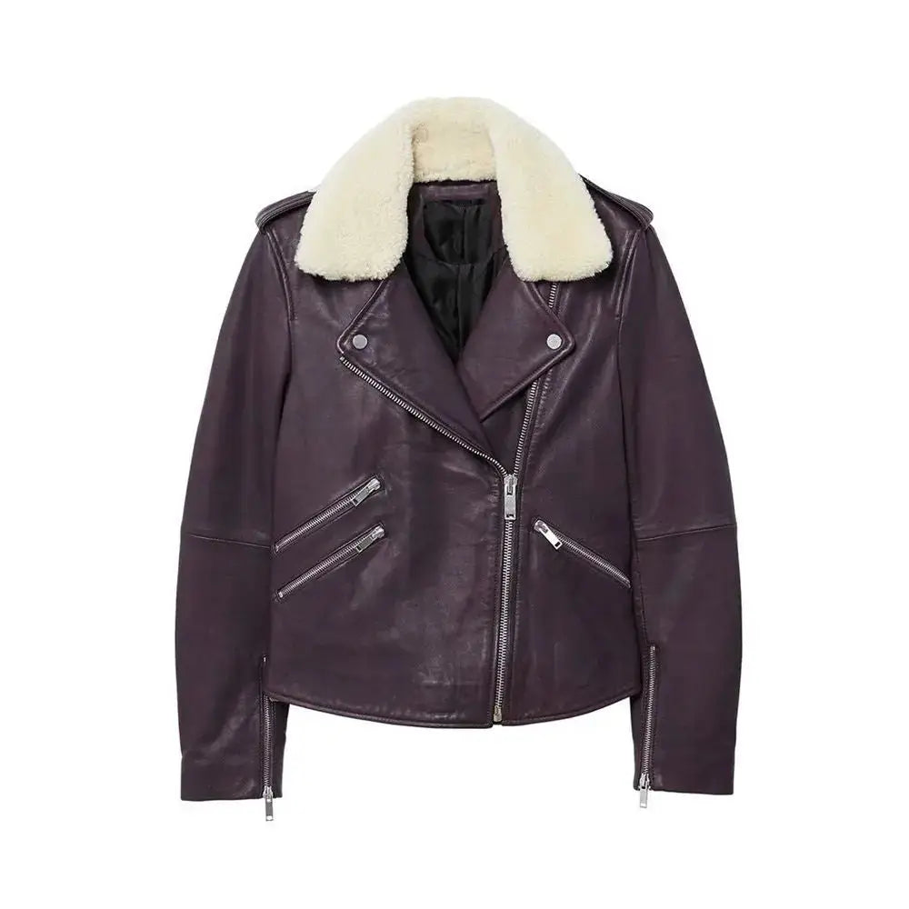 Women’s Purple Leather Biker Jacket