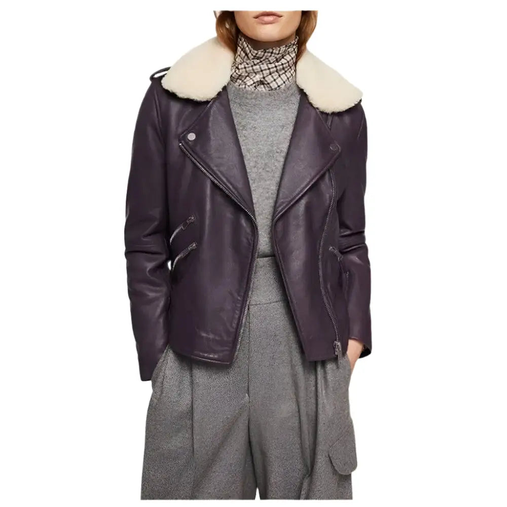 Women’s Purple Leather Biker Jacket